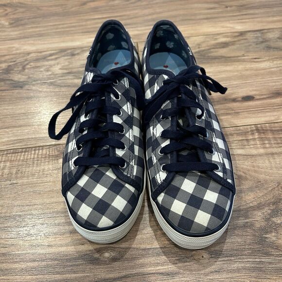 Keds Draper James Women 7.5 Sneakers Blue White WF62405 Check Gingham Platform - Picture 1 of 12